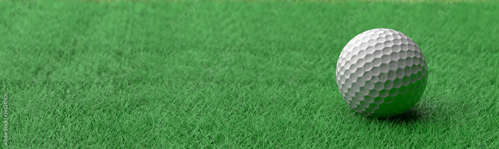 White golf ball on green grass golf course, close up view. 3d illustration White golf ball on green grass golf course, close up view. 3d illustration