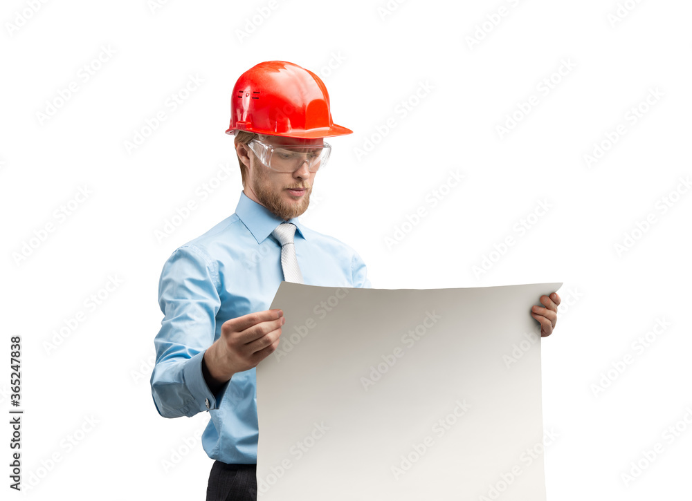 architect worker or engineer man in red construction helmet architect worker or engineer man in red construction helmet