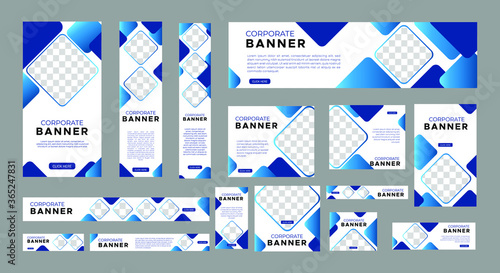 set of creative web banners of standard size with a place for photos. Vertical, horizontal and square template. vector illustration
