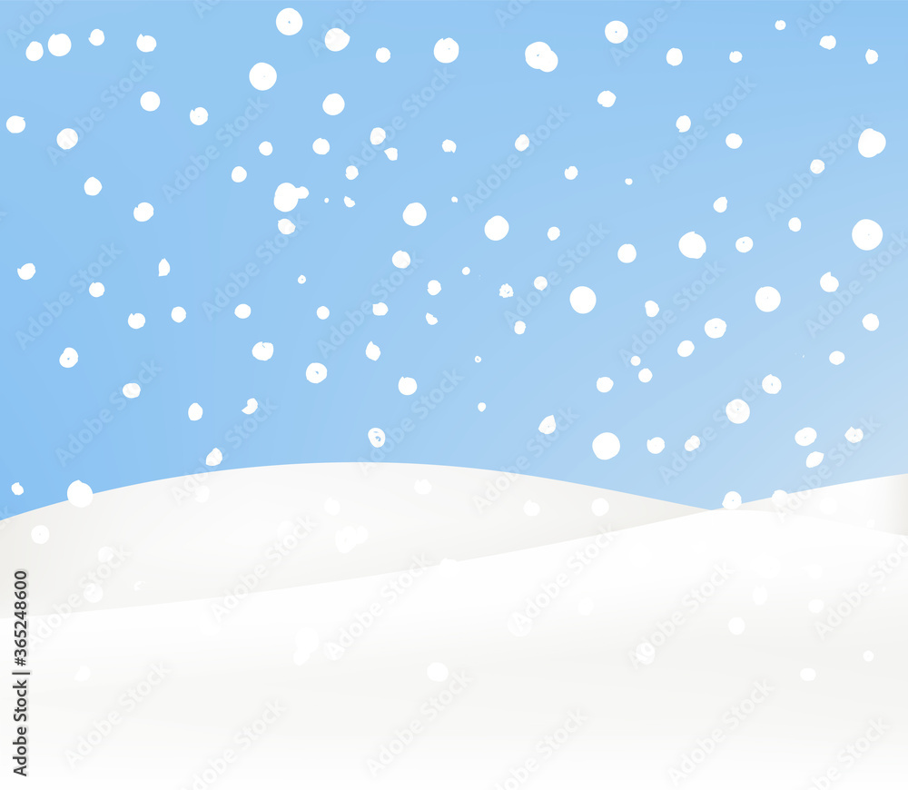 Snow landscape in the afternoon. Snow drift, mountain, cartoon realistic style. 