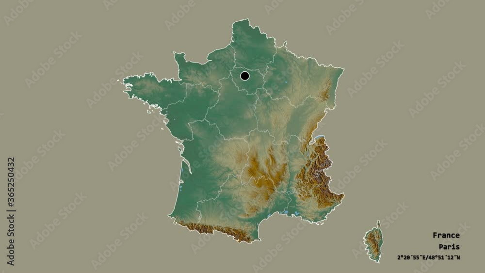 NouvelleAquitaine, region of France, with its capital, localized, outlined and zoomed with
