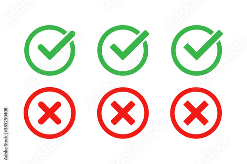 Free Download Green check mark and red cross icon set. Vector isolated elements. Tick approved symbol. Stock vector. - GFXLoad