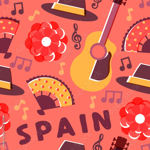 Spain flamenco music culture seamless pattern