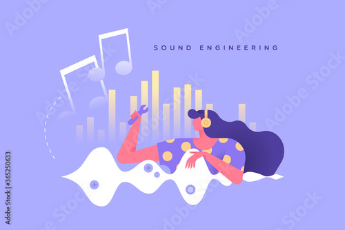 Sound engineering woman character music concept
