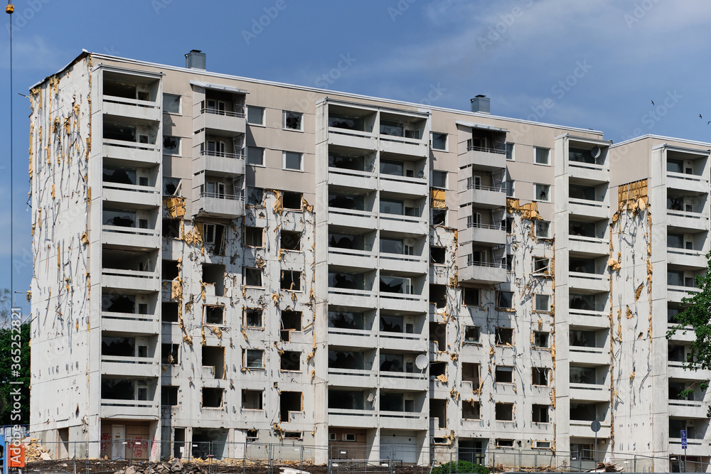 The demolition apartment building in Espoo, Finland.