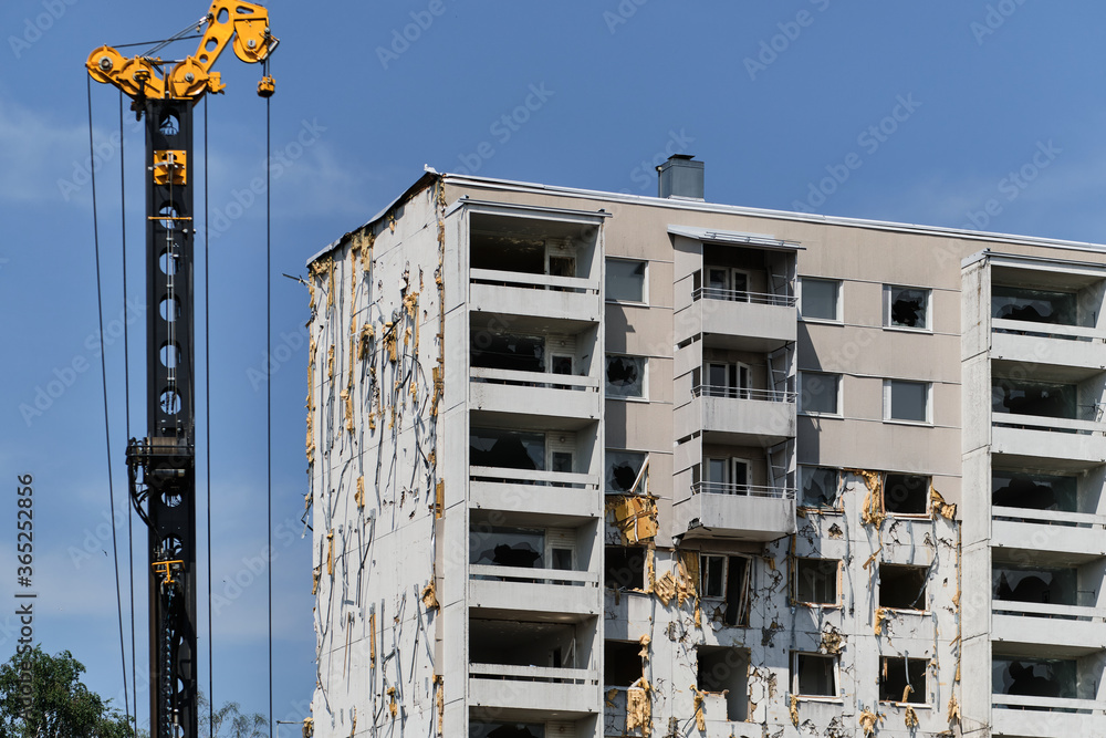 The demolition apartment building in Espoo, Finland.