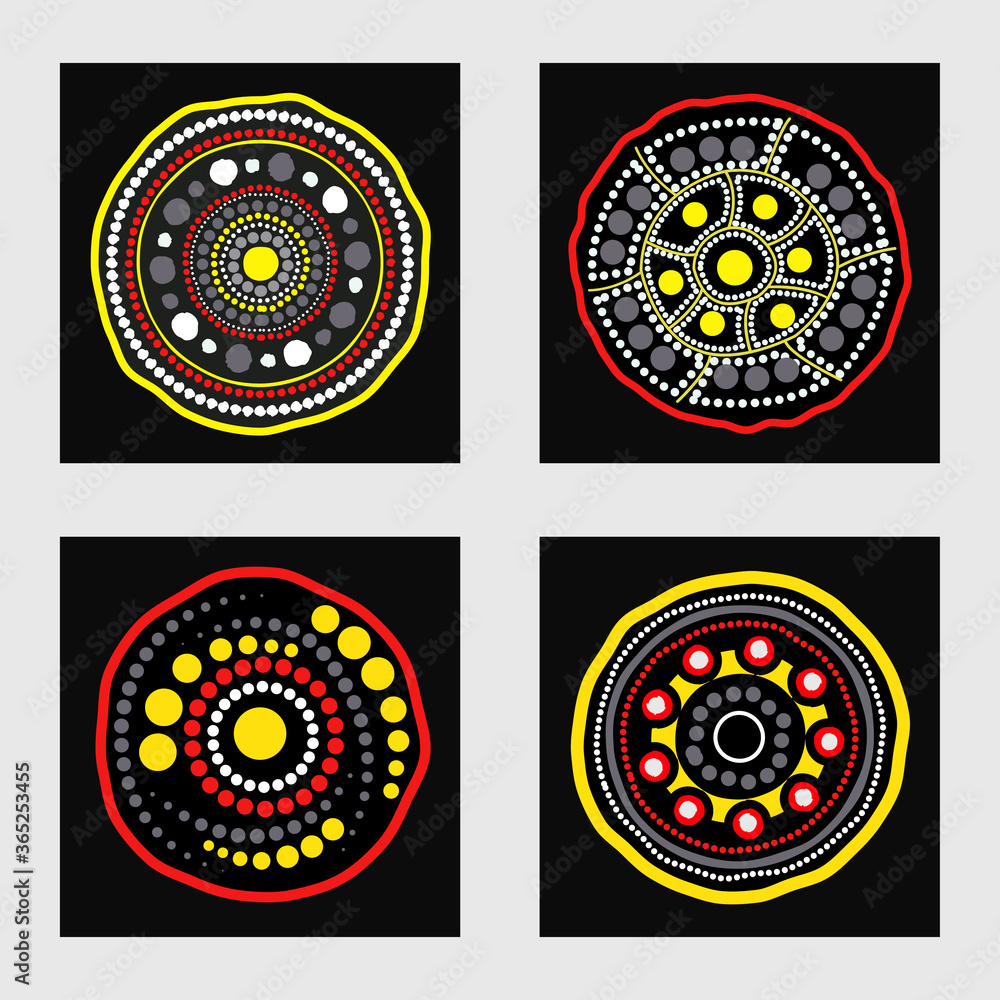 Aboriginal dot art painting icon set - Vector Illustration Aboriginal dot art painting icon set - Vector Illustration