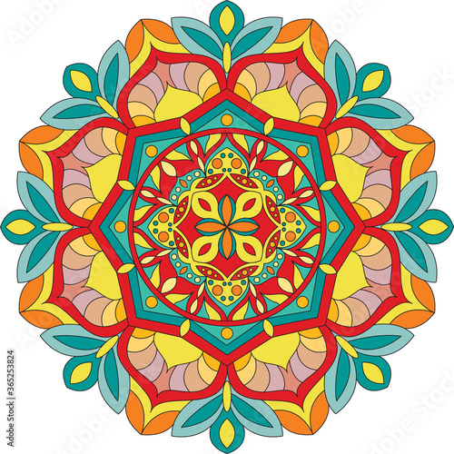 Circle mandala with vibrant  vintage colors. Colorful card  wallpaper. Relax and meditation poster. Enjoy  Eps 10. 