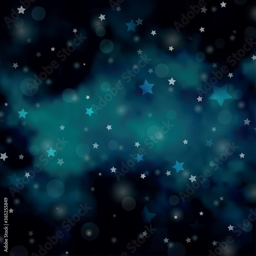 Light BLUE vector background with circles, stars. Illustration with set of colorful abstract spheres, stars. Design for wallpaper, fabric makers.