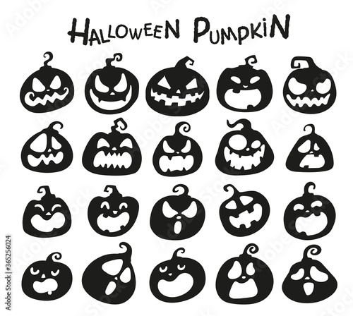 Cartoon halloween pumpkin. The shadow of the pumpkin carved a ghost face on Halloween.