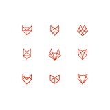 set of geometric line animal fox cat dog illustration icon outline vector collection