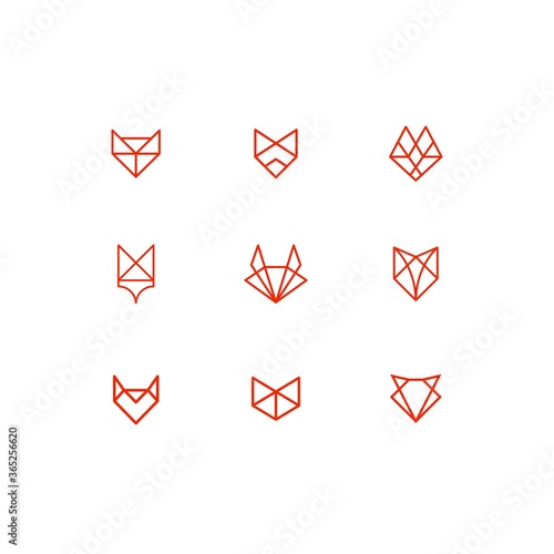set of geometric line animal fox cat dog illustration icon outline vector collection