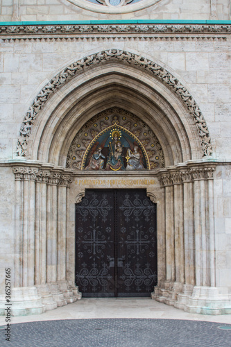 View of the entrance portal to the Church of St. Matthias in Budapest. Hungary © Shyshko Oleksandr