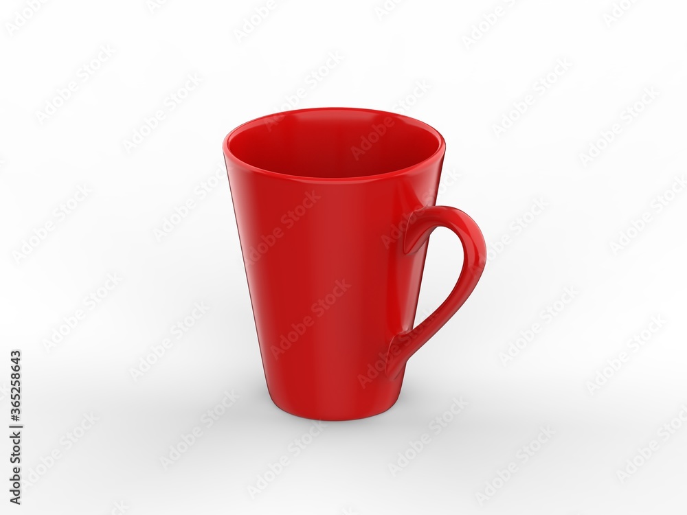 Coffee or tea cup mockup template, red blank mug on isolated white background, 3d illustration Coffee or tea cup mockup template, red blank mug on isolated white background, 3d illustration