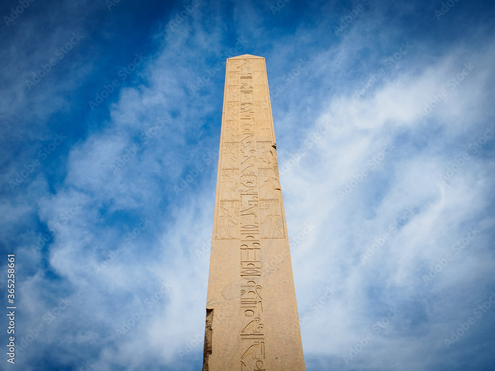 huge ancient egyptian obelisk in karnak temple in luxor