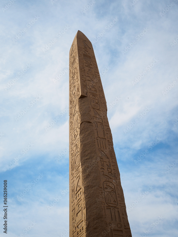 a ancient egyptian obelisk in luxor in karnak temple