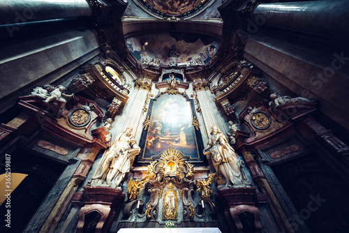 An interior view of St. Nicholas Cathedral (Kostel svateho Mikulase) in Prague (Mala Strana). Prague, Czech Republic photo