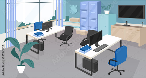 Police department office flat color vector illustration