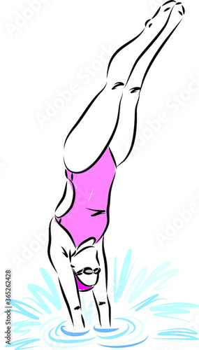 professional swimmer diving vector illustration