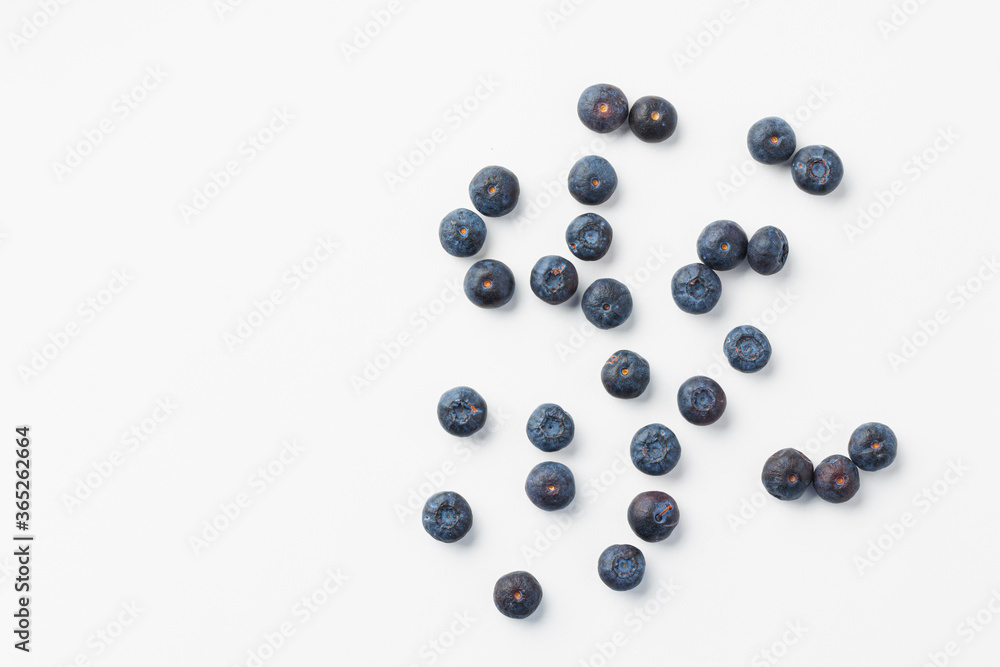 Top view of fresh blueberries on white background Top view of fresh blueberries on white background
