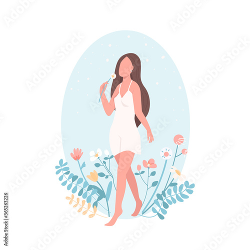 Happy female flat color vector faceless character