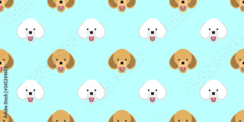 Dog seamless pattern, Poodle on blue background, Dog icons. 