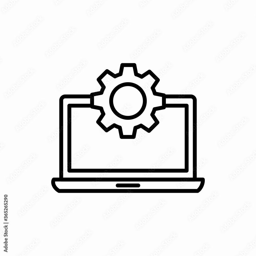 Outline laptop setting icon.Laptop setting vector illustration. Symbol for web and mobile Outline laptop setting icon.Laptop setting vector illustration. Symbol for web and mobile
