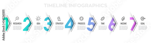 Vector Infographic arrow design with 7 options or steps. Infographics for business concept. Can be used for presentations banner, workflow layout, process diagram, flow chart, info graph