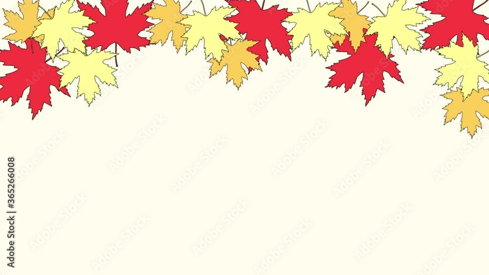 Animated drawn background, frame with red, pink, yellow maple leaves. Copy space. Animated drawn background, frame with red, pink, yellow maple leaves. Copy space.