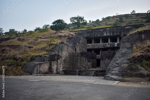 ancient stone carving ellora cave  aurangabad  maharastra india asia