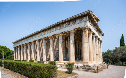 The Temple of Hephaistos in Athens in sunlight without visitors.