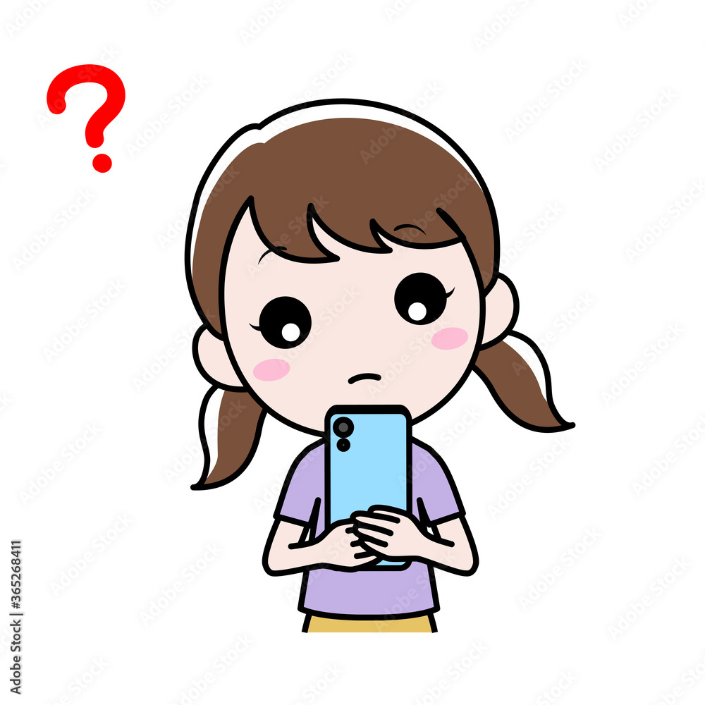 スマホを見て疑問を感じている女の子 スマホを見て疑問を感じている女の子