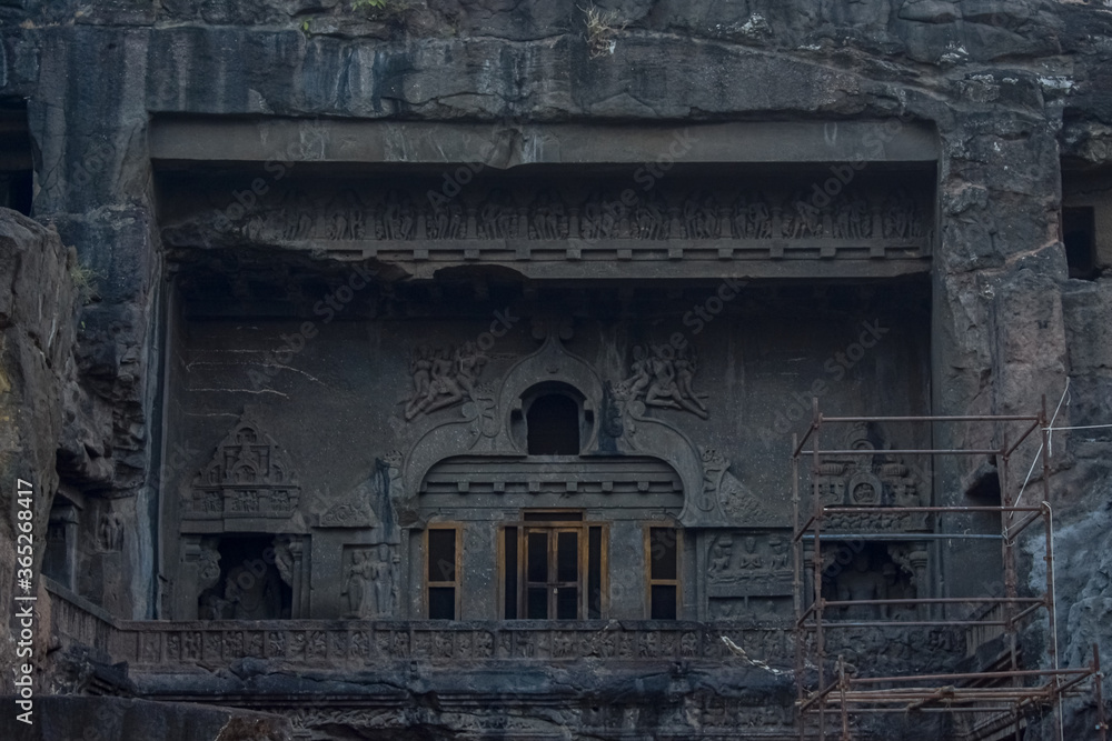 Fototapeta premium ancient stone carving ellora cave aurangabad maharastra india asia