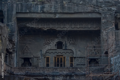 ancient stone carving ellora cave aurangabad maharastra india asia