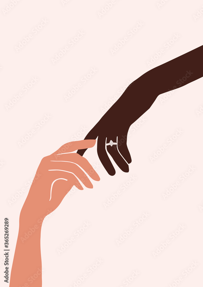 Engagement wedding couple woman and man hands with rings card isolated on light background. Fashion trendy bride and groom hands in cartoon flat style. Trendy poster wall print vector illustration Engagement wedding couple woman and man hands with rings card isolated on light background. Fashion trendy bride and groom hands in cartoon flat style. Trendy poster wall print vector illustration