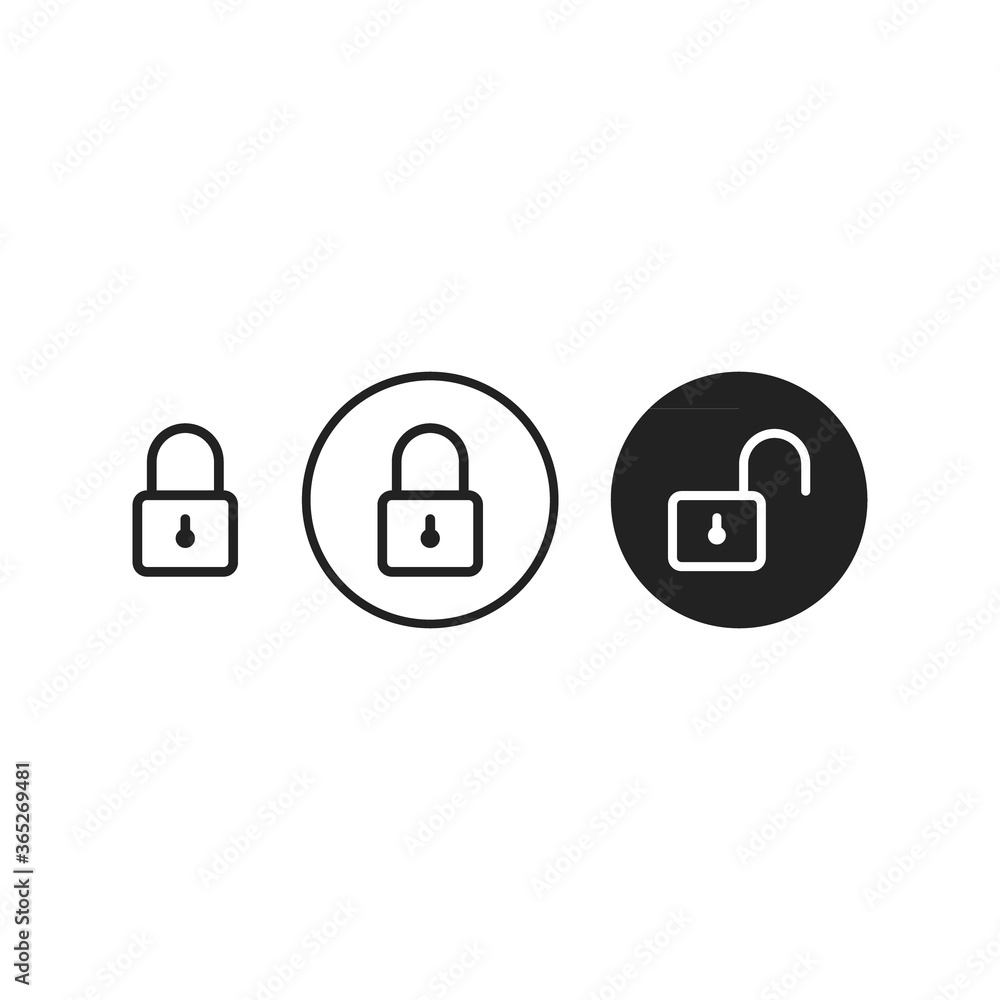 Set of Silhouette of locked and unlocked padlock. Flat design Set of Silhouette of locked and unlocked padlock. Flat design