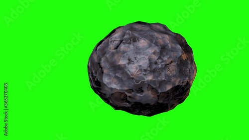 An asteroid or meteor flies into the Studio. 3D render on the chromakey.