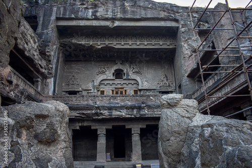 Stone carving, Ellora cave, Aurangabad, Maharashtra, India, Asia. Holy, caves.