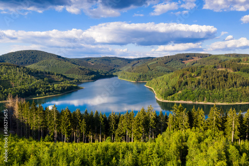 Fototapeta Naklejka Na Ścianę i Meble -  obernau lake siegerland germany from above