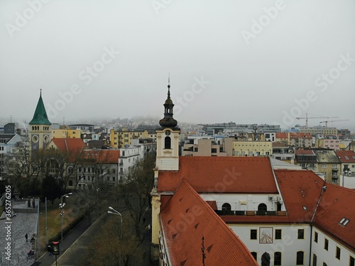 Wallpaper Mural Slovakia, Bratislava. Historical old city centre. Aerial view from above, created by drone. Foggy day town landscape, travel photography. Torontodigital.ca