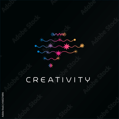 Creativity thinking, human brain abstract symbol, brain skills up, information flow in creative brain, vector logo template.