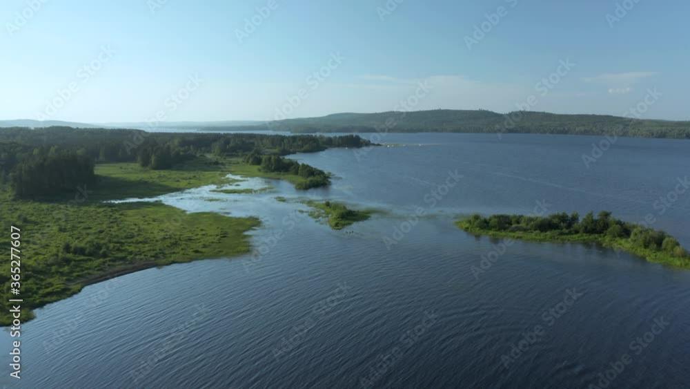 Scenic aerial shot flying above Lake Taureau in Lanaudière, Quebec Scenic aerial shot flying above Lake Taureau in Lanaudière, Quebec