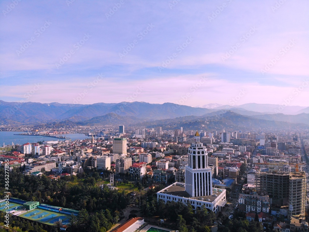 Naklejka premium Georgia. Batumi city. View from above, perfect landscape photo, created by drone. Aerial photo from travel.
