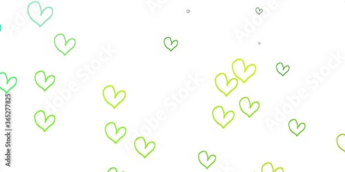 Light Green, Yellow vector pattern with colorful hearts.