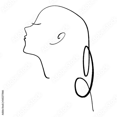Line art girl profile. Continuous line drawing, fashion concept, woman beauty, minimalist vector illustration. Perfect for t-shirt design, art print.