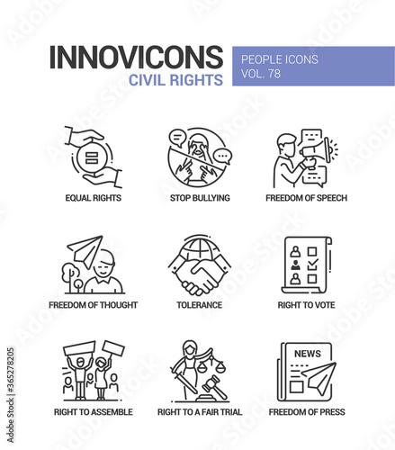 Civil rights concept line design style icons set
