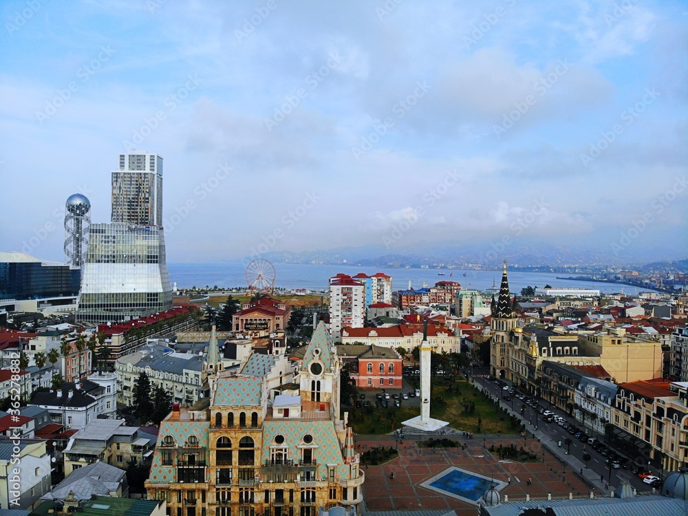 Georgia. Batumi city. View from above, perfect landscape photo, created by drone. Aerial photo from travel.