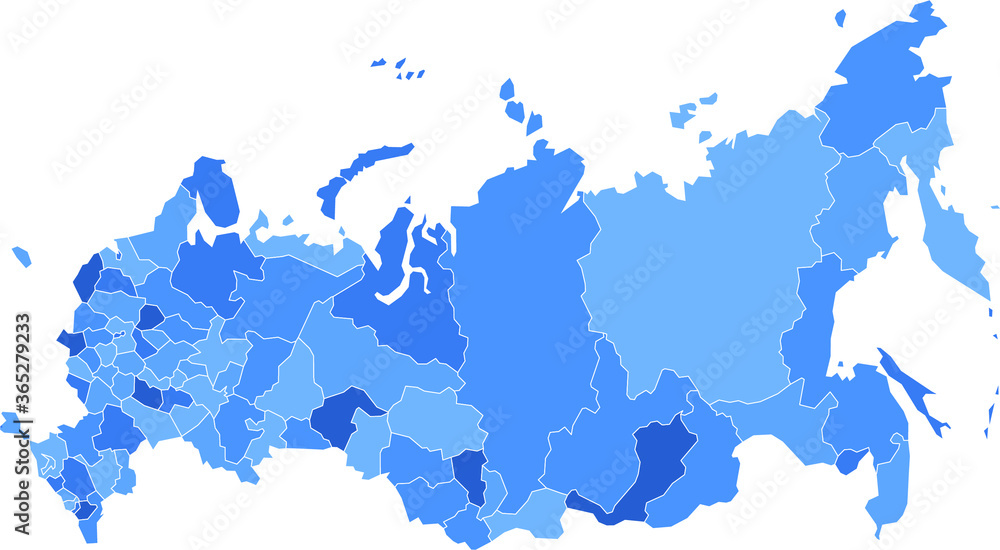 Map of Russia with isolated regions polygons
