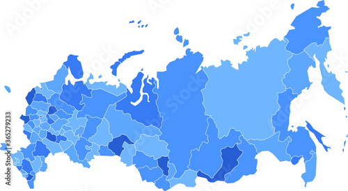 Map of Russia with isolated regions polygons
