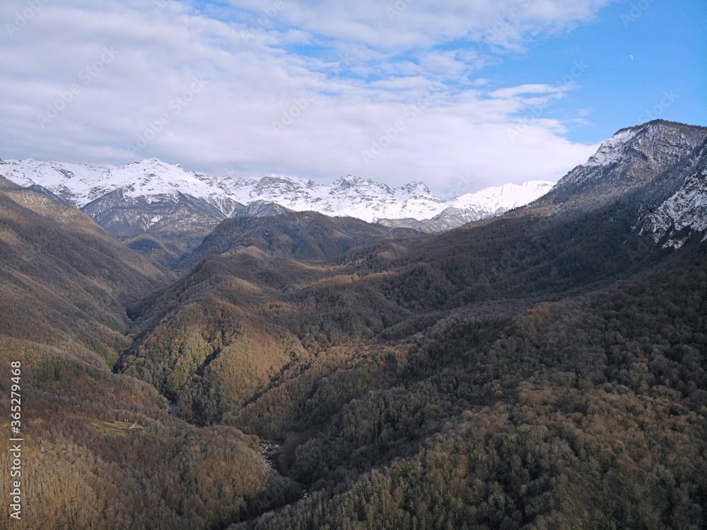 Georgia. Svanetia Region, Mountain side of country. View from above, perfect landscape photo, created by drone. Aerial photo from travel.
